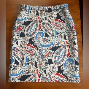 J. McLaughlin Reversible Pencil Skirt Women's Size XS Blue Red Paisley Geometric